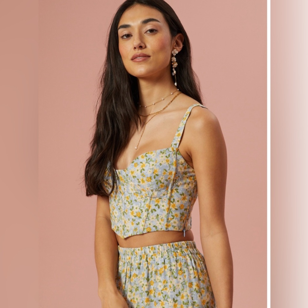 Blue and Yellow Floral Bustier Crop Top